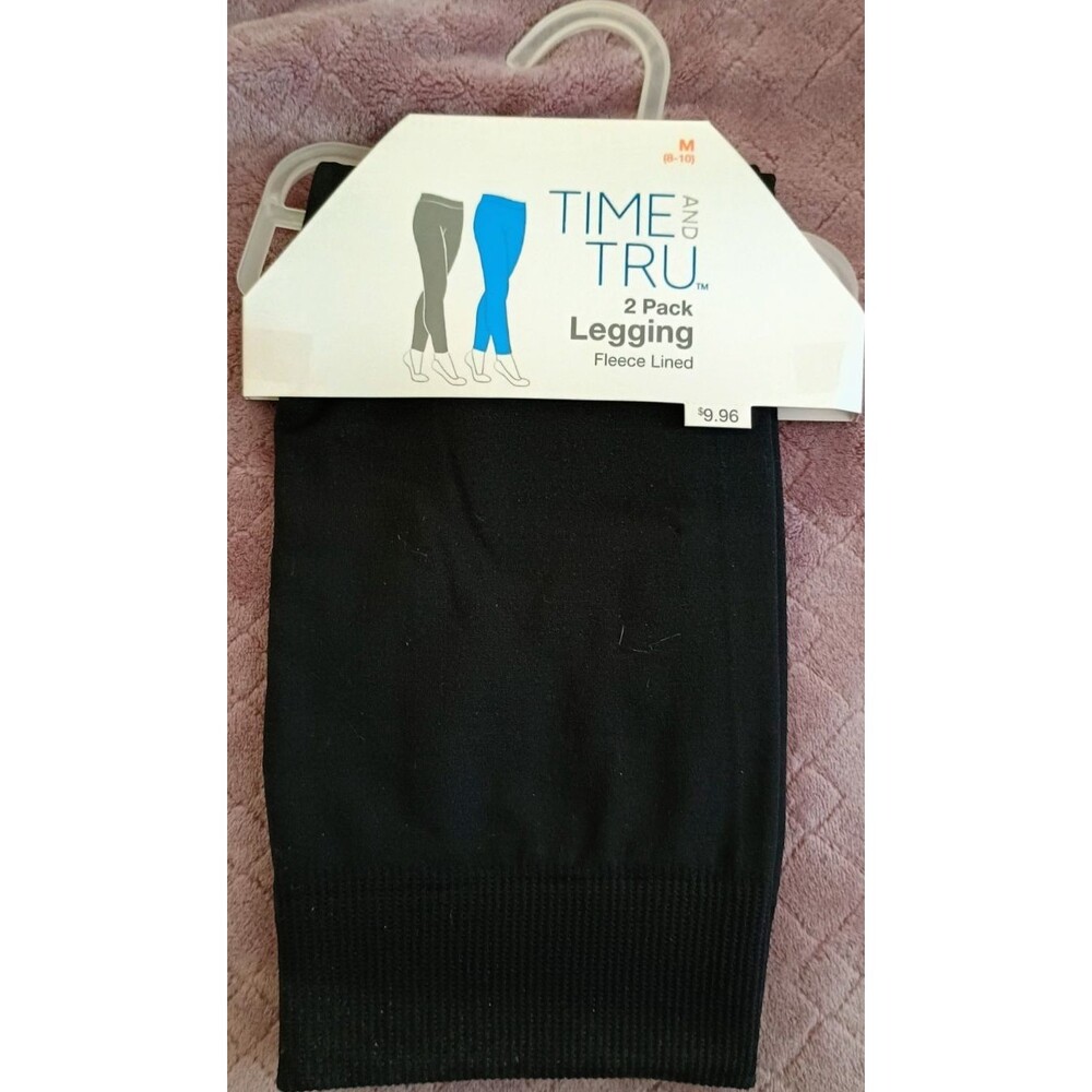 NWT Time and Tru 1 Pack Fleece Lined Black Leggings Womens M 8-10